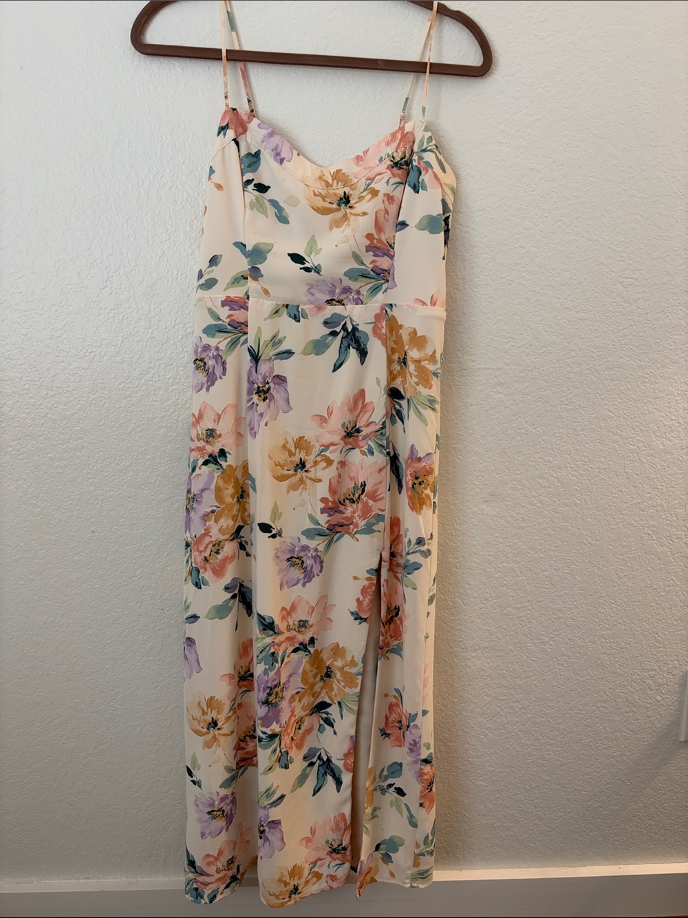 Abercrombie & Fitch Cream Floral Midi Dress with Pastel Blooms